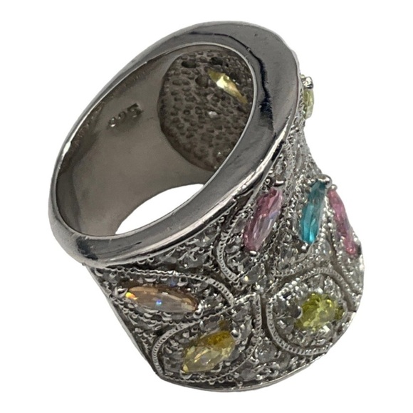 Sterling Silver Multicolor Gemstone Ring with Butterflies - Picture 3 of 3